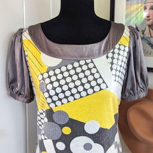 Marc Jacobs Dress 4 Silk Mod Gossip Girl Sequins Y2K 90s Whimsical Quirky Cute - Picture 3 of 10